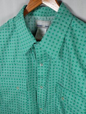 Wrangler Western Shirt Pearl Snap Plaid Green Mens Regular Fit XL Short Sleeve